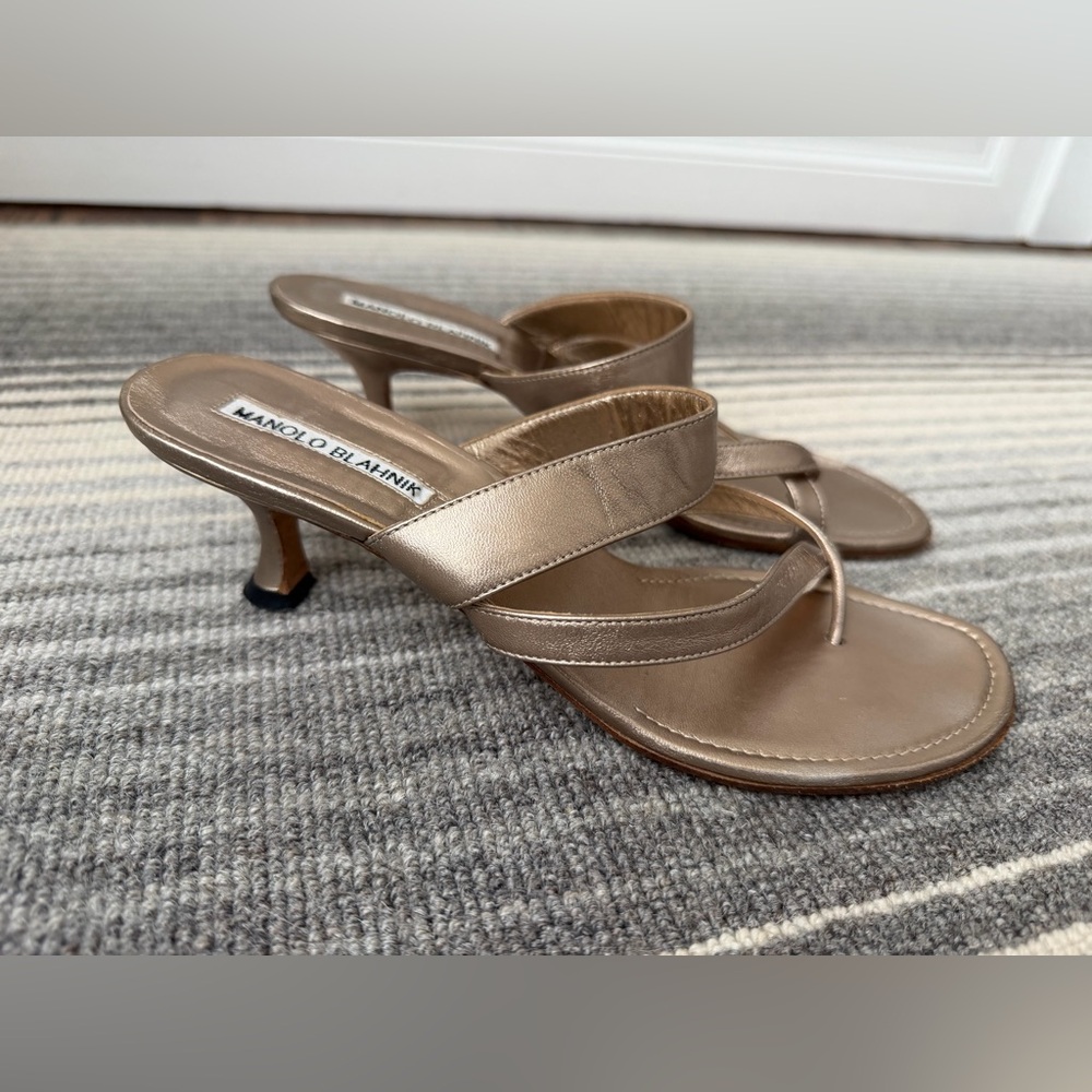 Manolo Blahnik Metallic Gold Heeled Sousa Sandals…sz 7.5